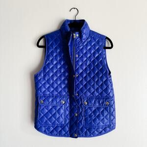 J. Crew Blue Shiny Quilted Front Pocket Zip Closure Vest - Small